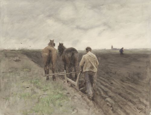 Ploegende boer Anton  Mauve 1885